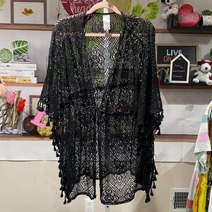 Time and Tru Black Crochet Swim Coverup